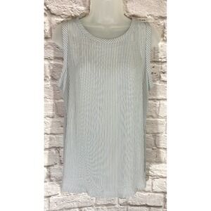NWT LOFT Tunic Tank Top Womens Medium Lightweight Mixed Media Blue Stripe